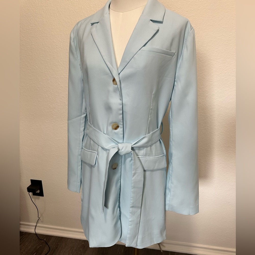 Steve Madden Laila Blazer Dress Womens Medium Light Blue Belted